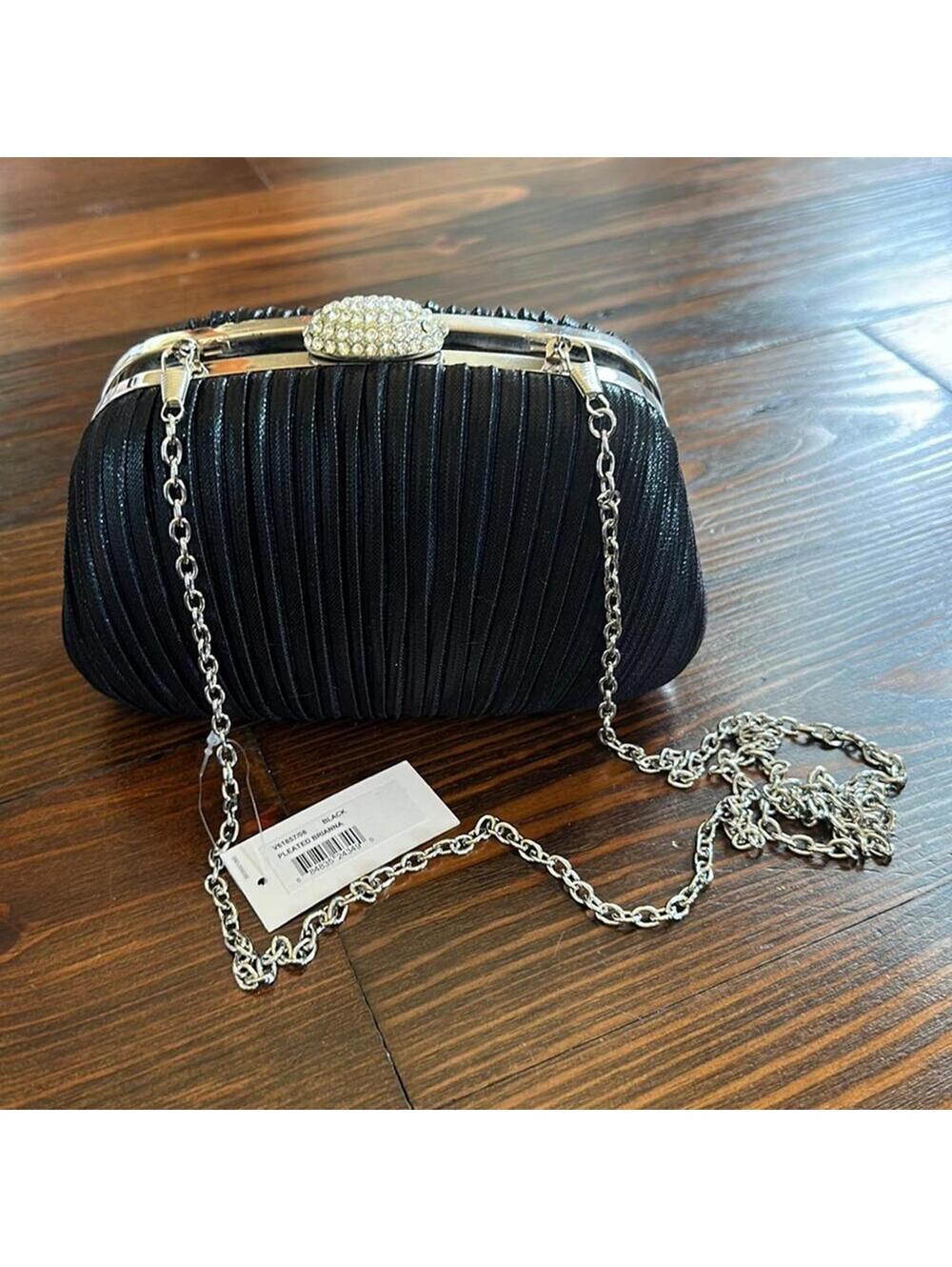 Jessica McClintock | Black & Silver Hard Shell Crossbody Clutch | NWT | 0731